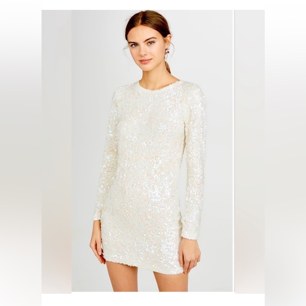 ASHISH SEQUIN LONG SLEEVE DRESS WHITE